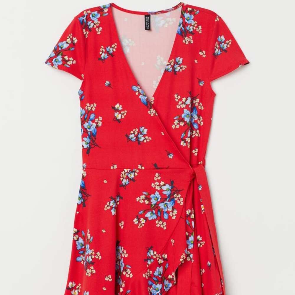 Divided floral ruffle detail wrap over dress!